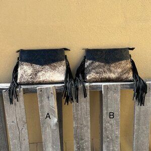 Tooled Leather and Cowhide Concealed Carry Purse in Black